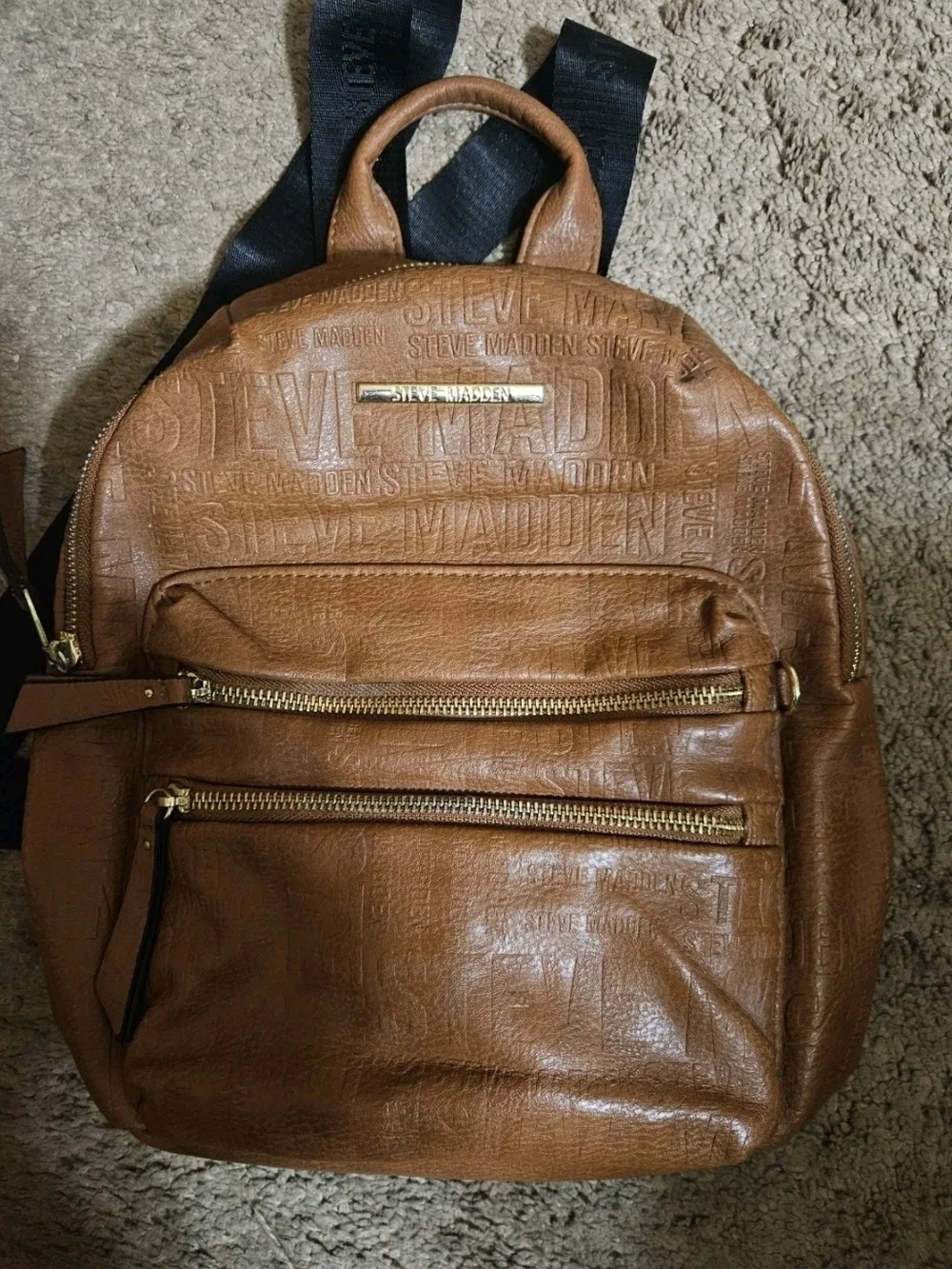 Steve Madden Brown Embossed Leather Backpack with Gold Hardware